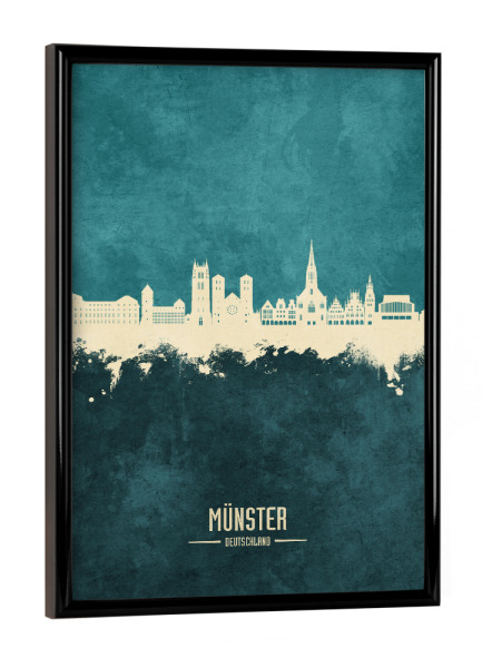 Poster mit schwarzem Rahmen "Münster Germany Skyline Turquoise" artboxONE - Städte