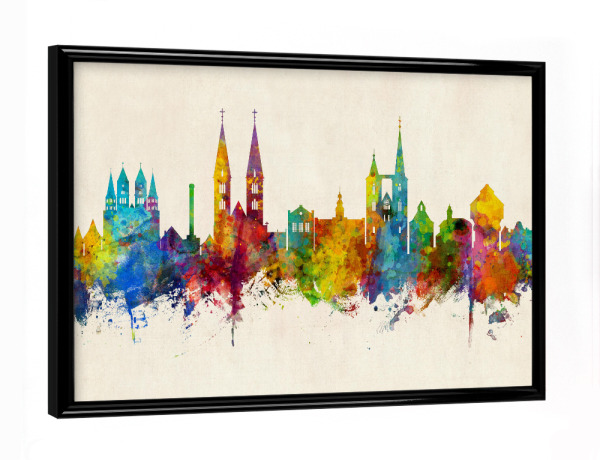 Poster mit schwarzem Rahmen "Halberstadt Germany Skyline Urban" artboxONE - Städte