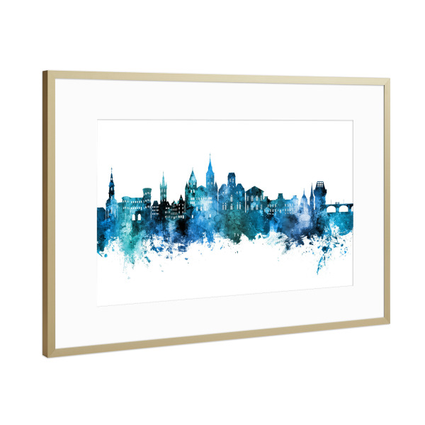 Poster mit Rahmen Gold "Trier Germany Skyline Blue" artboxONE - Städte