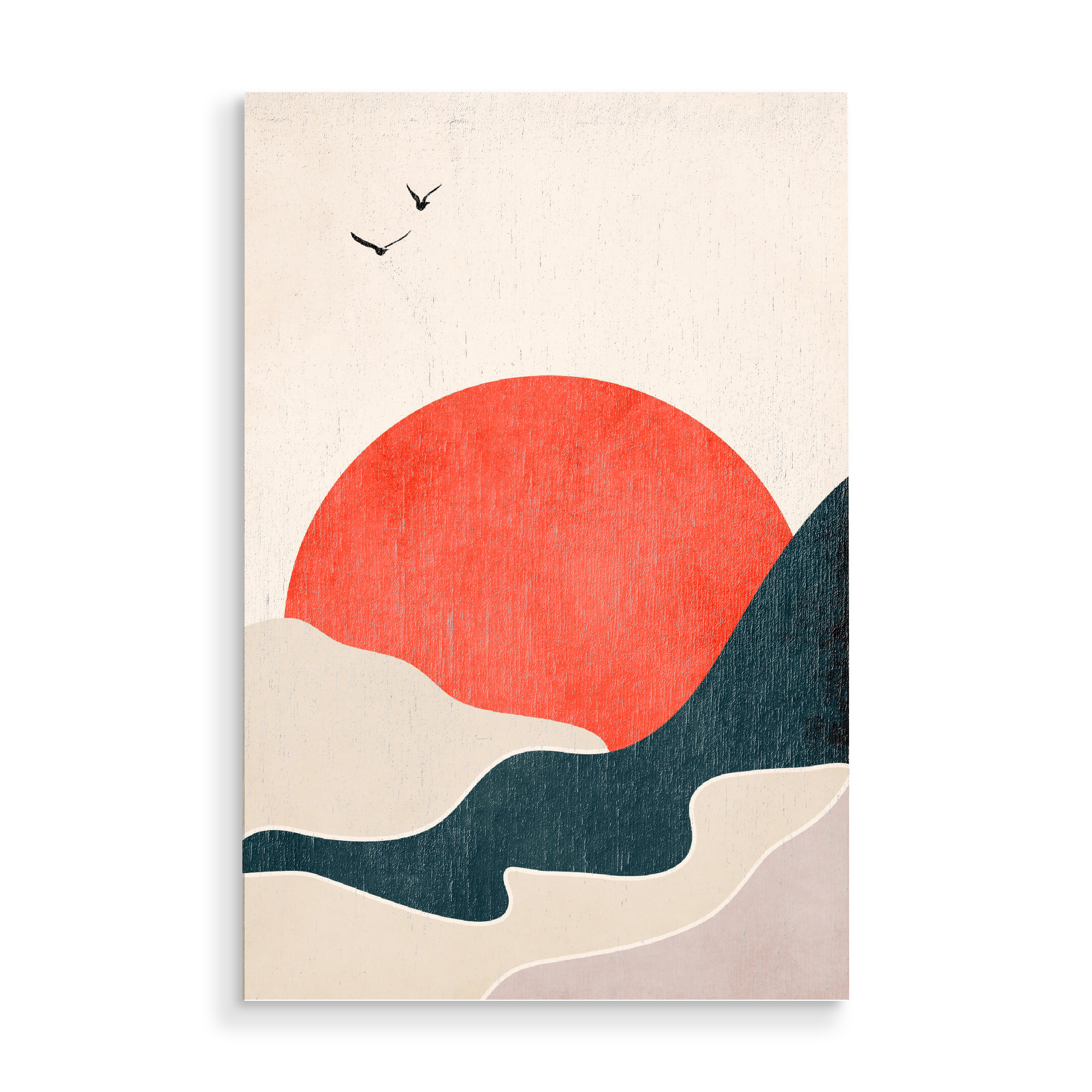 Holzbild "Untergehende Sonne" artboxONE - Abstrakt,Geometrie - Sonnenuntergang,Sonne,Vögel,Abstrakt,Sunset,Sun,Birds,Abstract