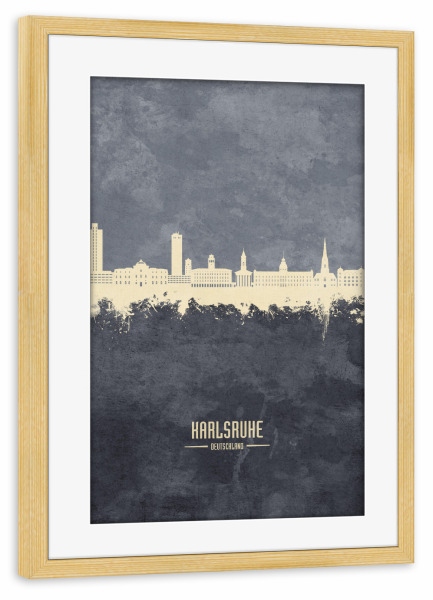 Poster mit Rahmen kiefer "Karlsruhe Germany Skyline Grey" artboxONE - Städte