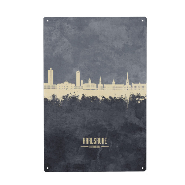 Metall Poster "Karlsruhe Germany Skyline Grey" artboxONE - Städte