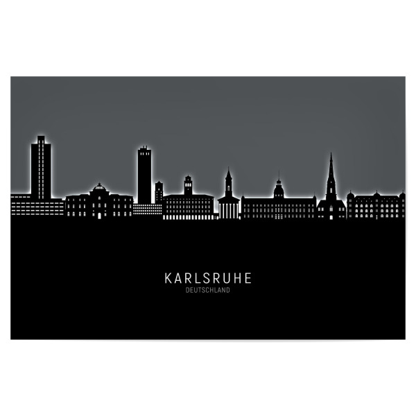 Poster "Karlsruhe Skyline Glow White" artboxONE - Städte,Schwarzweiß