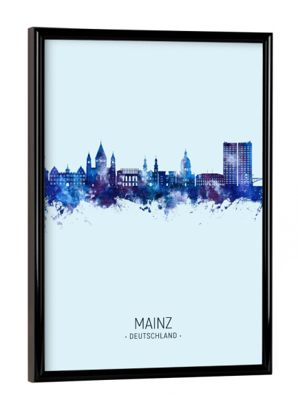 Poster mit schwarzem Rahmen "Mainz Germany Skyline Dark Blue" artboxONE - Städte