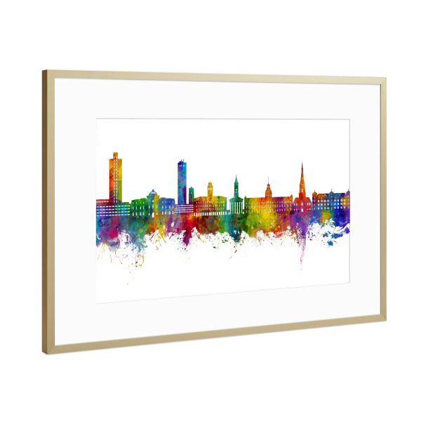 Poster mit Rahmen Gold "Karlsruhe Germany Skyline" artboxONE - Städte