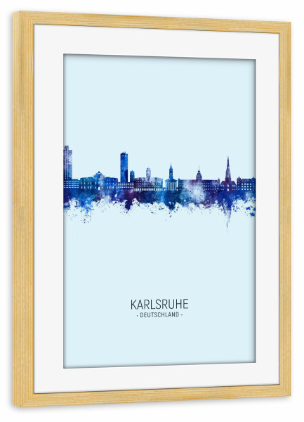 Poster mit Rahmen kiefer "Karlsruhe Skyline Dark Blue" artboxONE - Städte