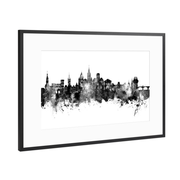 Poster mit Rahmen Schwarz (Metallic) "Trier Germany Skyline Black" artboxONE - Städte,Schwarzweiß