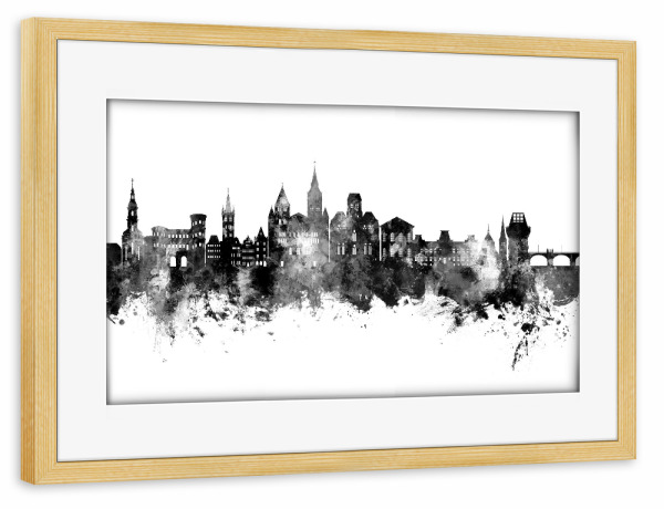 Poster mit Rahmen kiefer "Trier Germany Skyline Black" artboxONE - Städte,Schwarzweiß