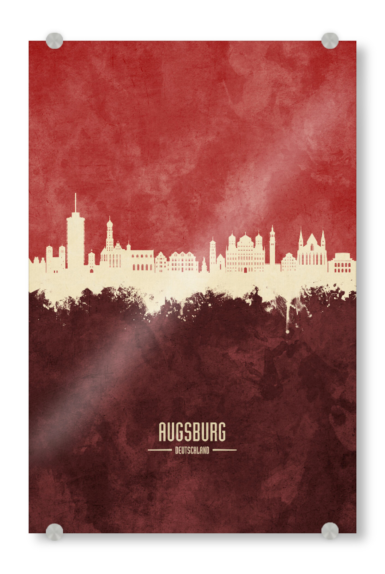Acrylglasbild "Augsburg Germany Skyline Dark Red" artboxONE - Städte