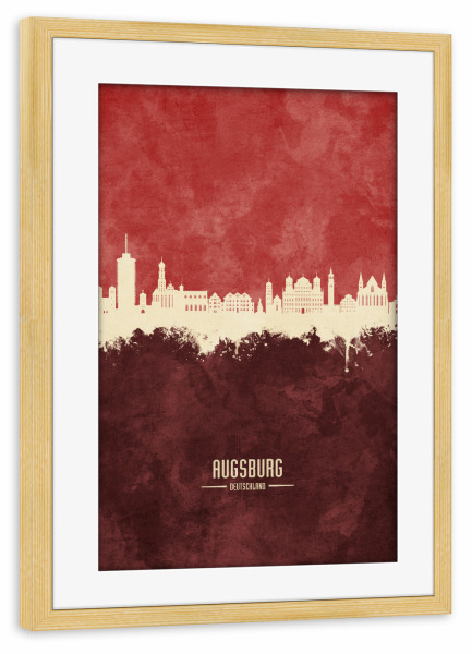 Poster mit Rahmen kiefer "Augsburg Germany Skyline Dark Red" artboxONE - Städte