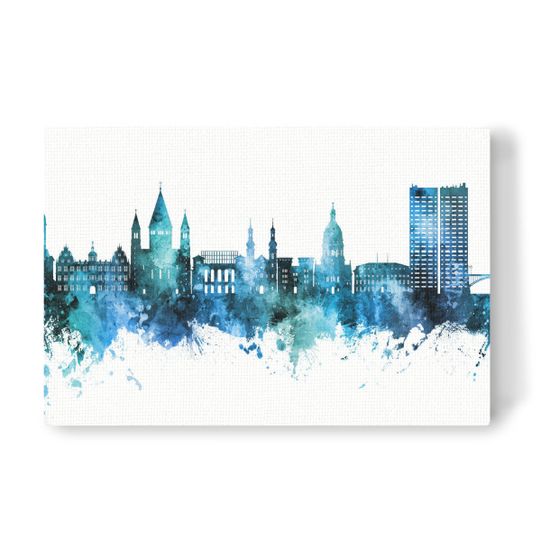 Leinwandbild "Mainz Germany Skyline Blue" artboxONE - Städte - Mainz,Deutschland,Skyline,Cityscape,Stadtbild,Watercolor,Painting,City,Stadt,Germany