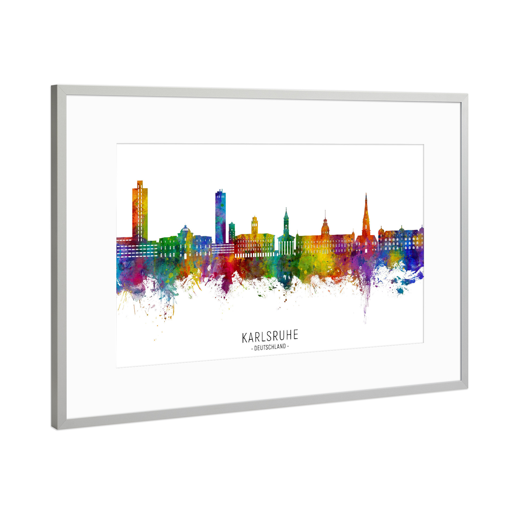 Poster mit Rahmen Silber "Karlsruhe Germany Skyline txt" artboxONE - Städte