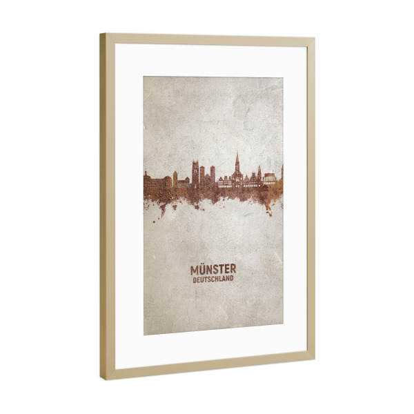 Poster mit Rahmen Gold "Münster Germany Skyline Rust" artboxONE - Städte