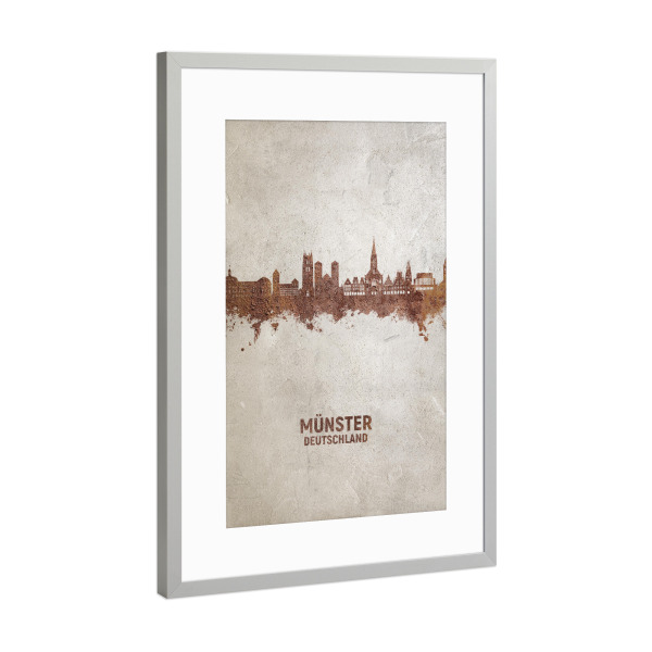 Poster mit Rahmen Silber "Münster Germany Skyline Rust" artboxONE - Städte