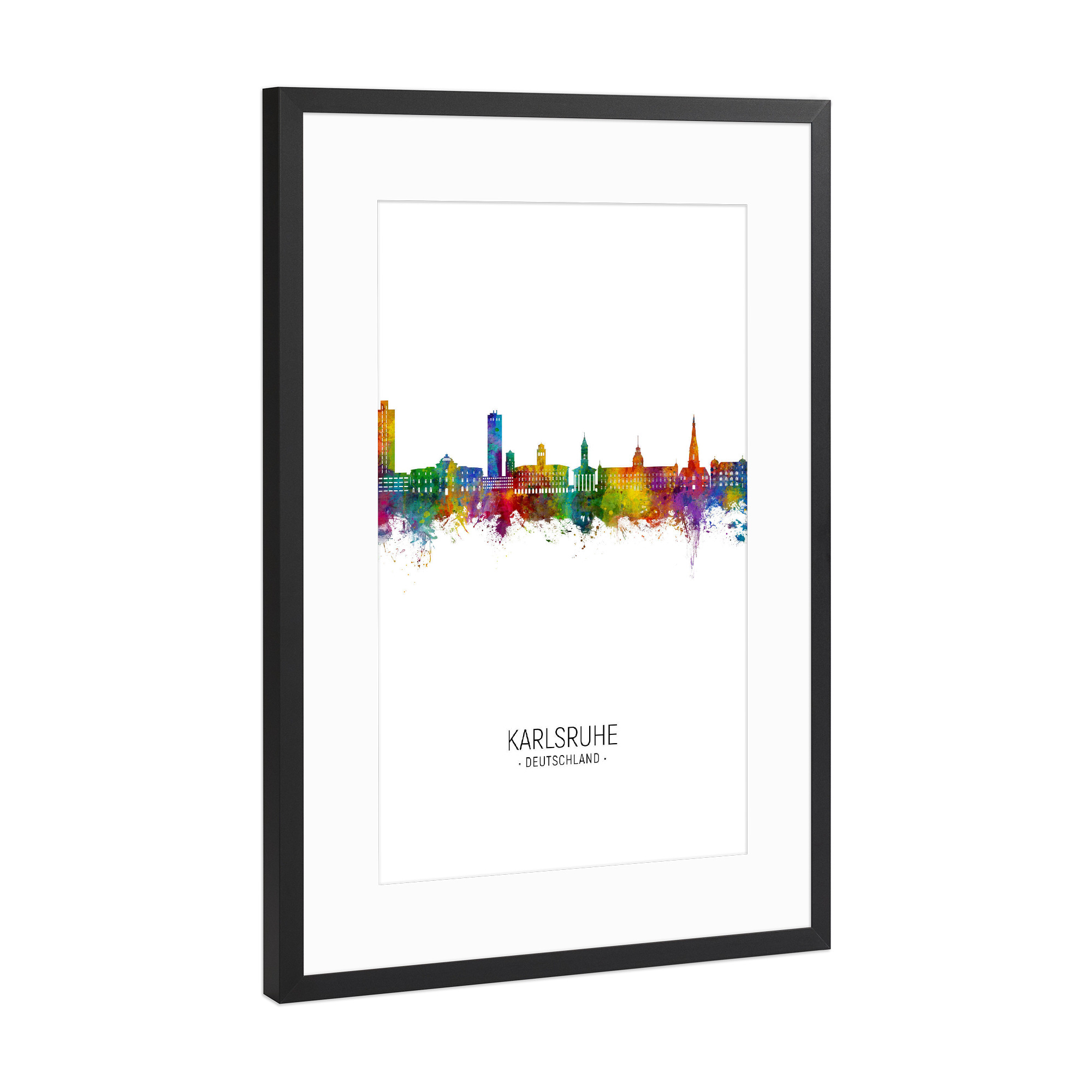 Poster mit Rahmen Schwarz (Metallic) "Karlsruhe Skyline Portrait" artboxONE - Städte