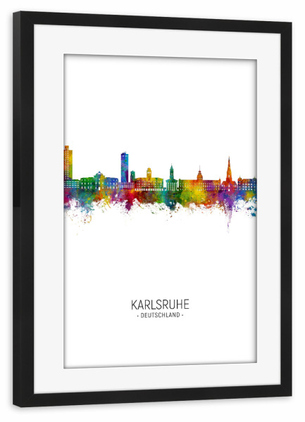 Poster mit Rahmen schwarz "Karlsruhe Skyline Portrait" artboxONE - Städte