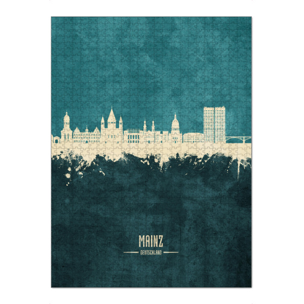 Puzzle Ravensburger "Mainz Germany Skyline Turquoise" artboxONE - Städte