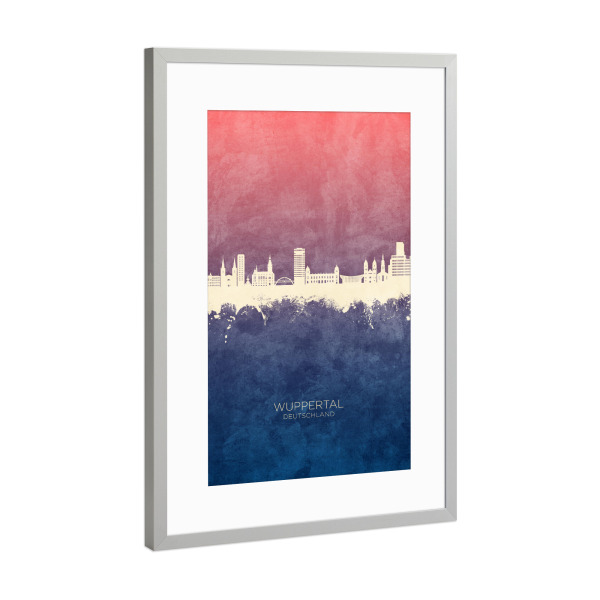 Poster mit Rahmen Silber "Wuppertal Skyline BlueRose" artboxONE - Städte