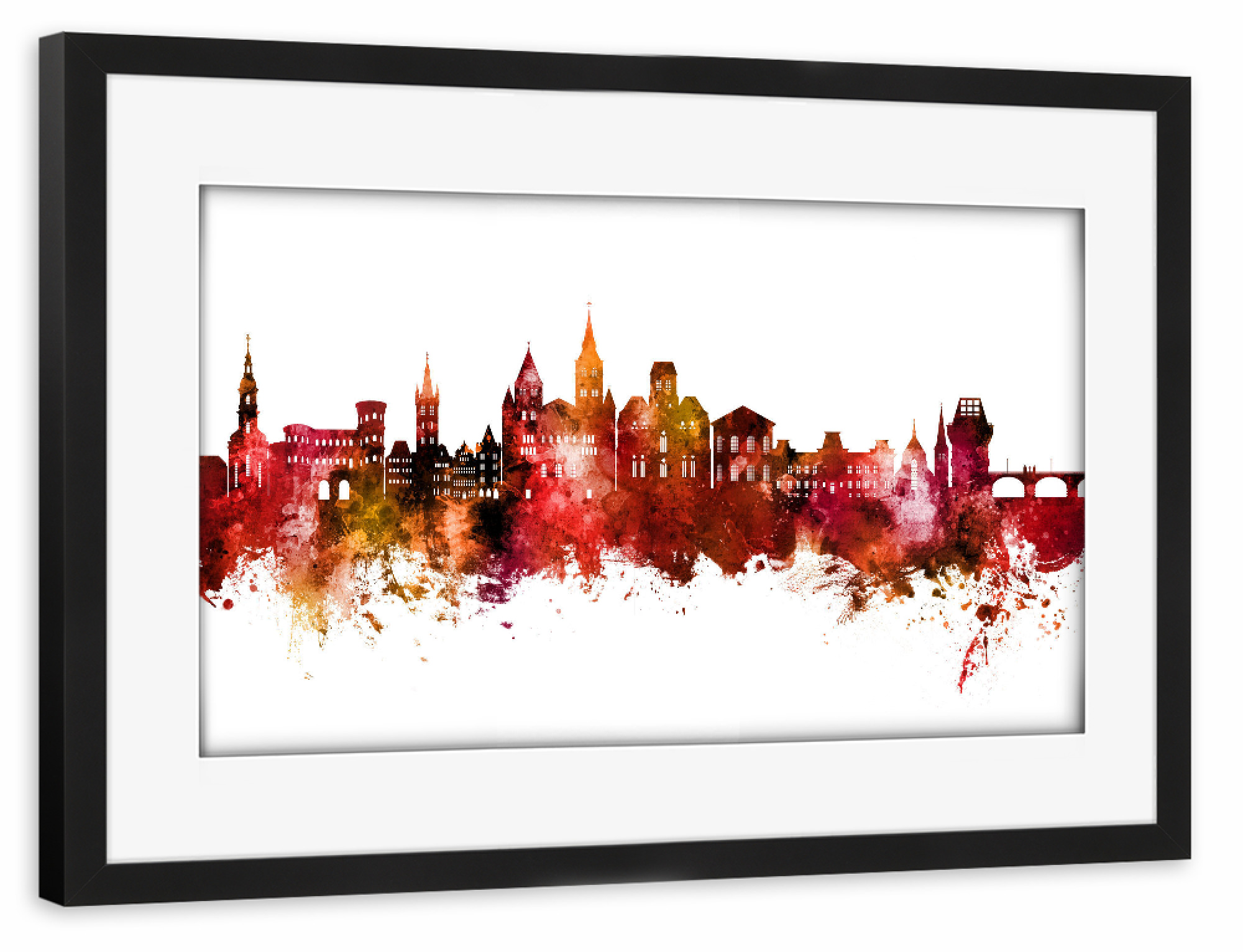 Poster mit Rahmen schwarz "Trier Germany Skyline Red" artboxONE - Städte