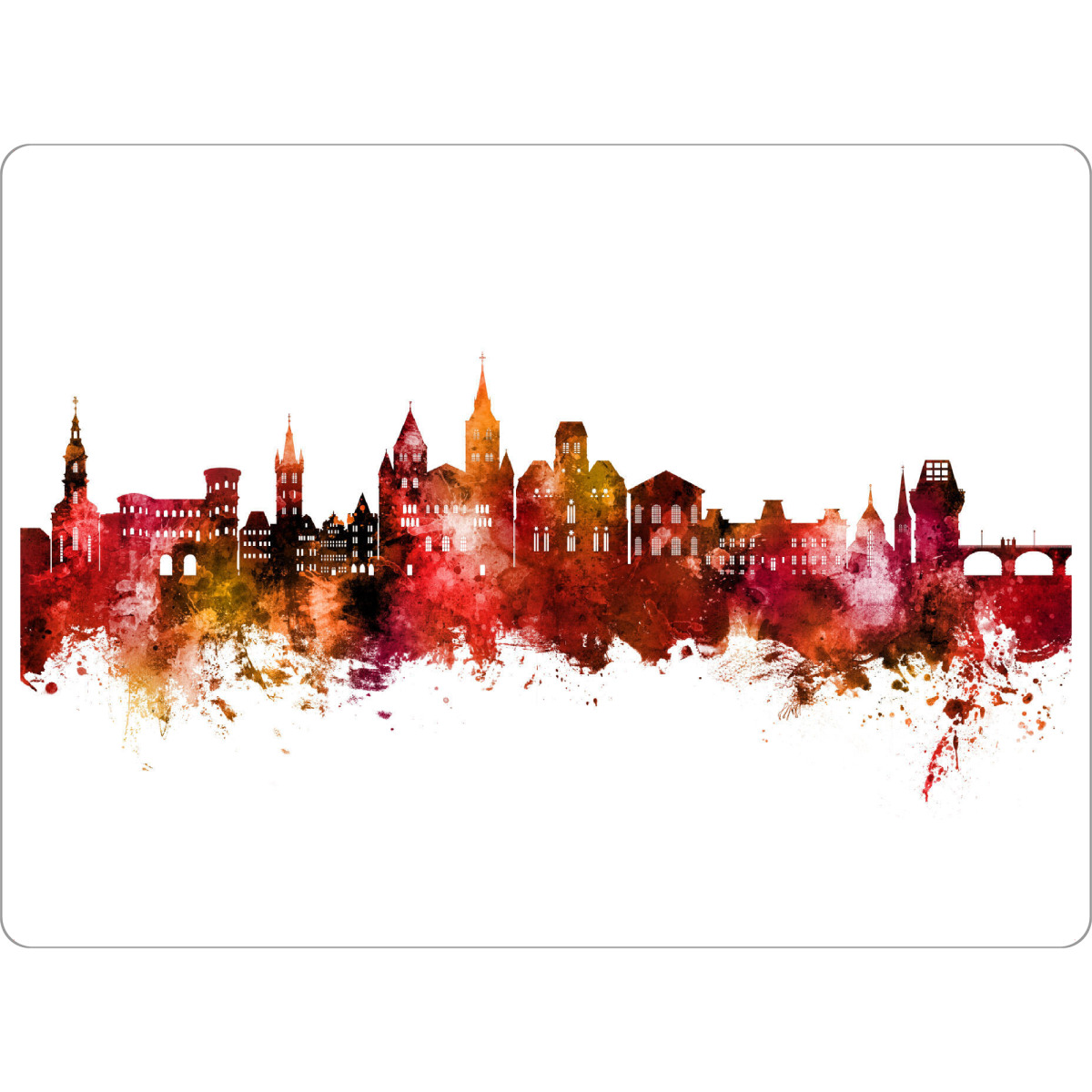 Tischset "Trier Germany Skyline Red" artboxONE - Städte - Trier,Deutschland,Skyline,Cityscape,Stadtbild,Watercolor,Painting,City,Stadt,Germany