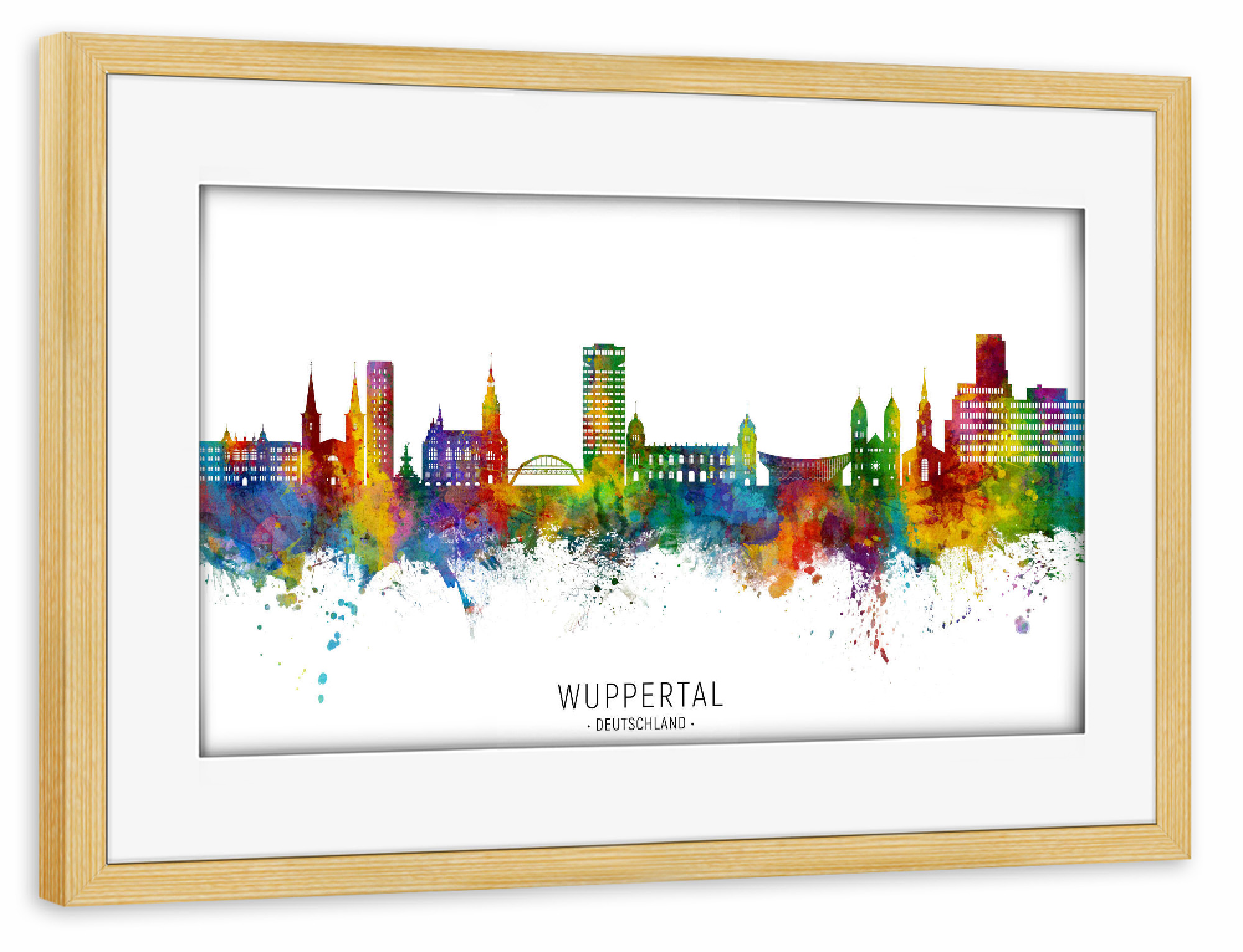 Poster mit Rahmen kiefer "Wuppertal Germany Skyline txt" artboxONE - Städte