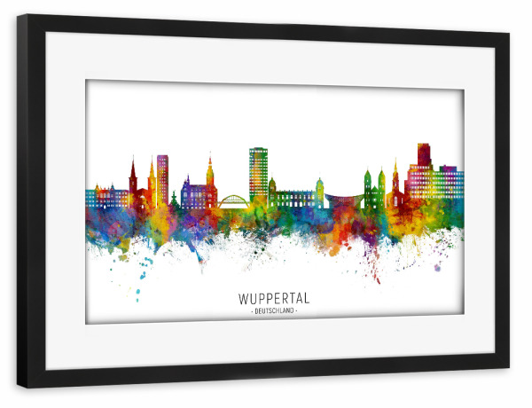 Poster mit Rahmen schwarz "Wuppertal Germany Skyline txt" artboxONE - Städte