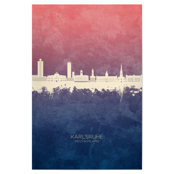 Poster "Karlsruhe Skyline BlueRose" artboxONE - Städte - Karlsruhe,Deutschland,Skyline,Cityscape,Stadtbild,Watercolor,Painting,City,Stadt,Germany