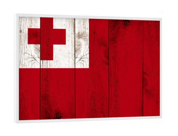 Poster mit weißem Rahmen "Tonga Flag" artboxONE - Reise - Flagge,Fahne,Grunge,Retro,Südsee,Ozeanien,Tonga