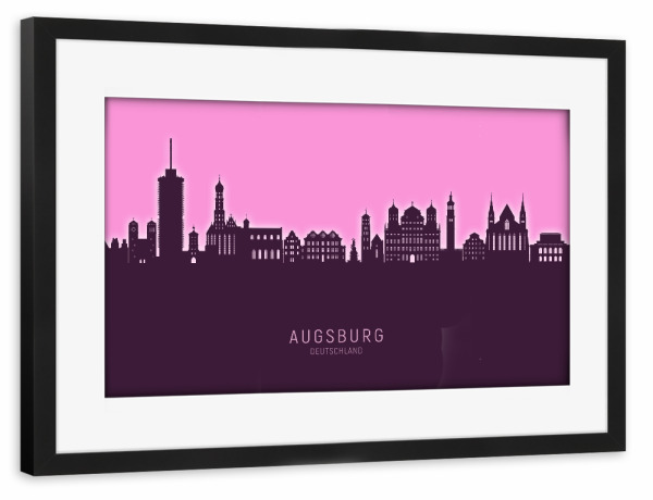 Poster mit Rahmen schwarz "Augsburg Skyline Glow Pink" artboxONE - Städte
