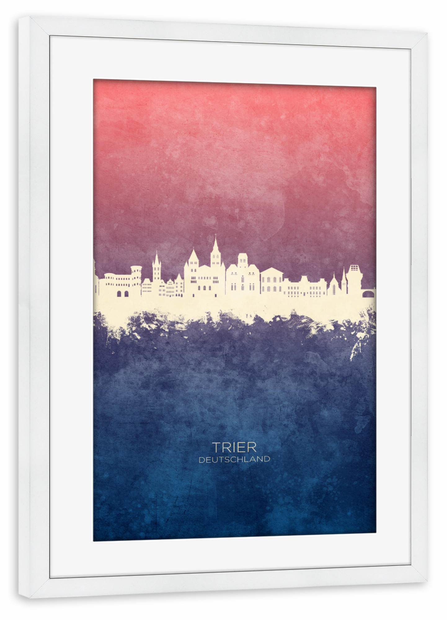 Poster mit Rahmen weiß "Trier Germany Skyline BlueRose" artboxONE - Städte