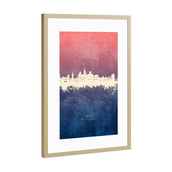 Poster mit Rahmen Gold "Trier Germany Skyline BlueRose" artboxONE - Städte
