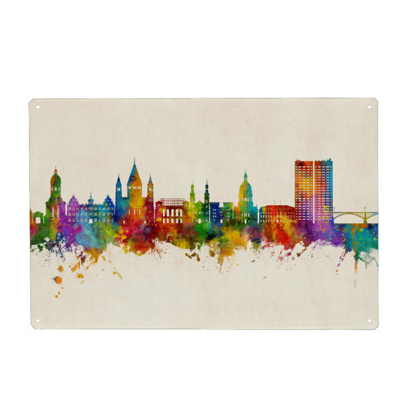 Holzbild "Mainz Germany Skyline Urban" artboxONE - Städte