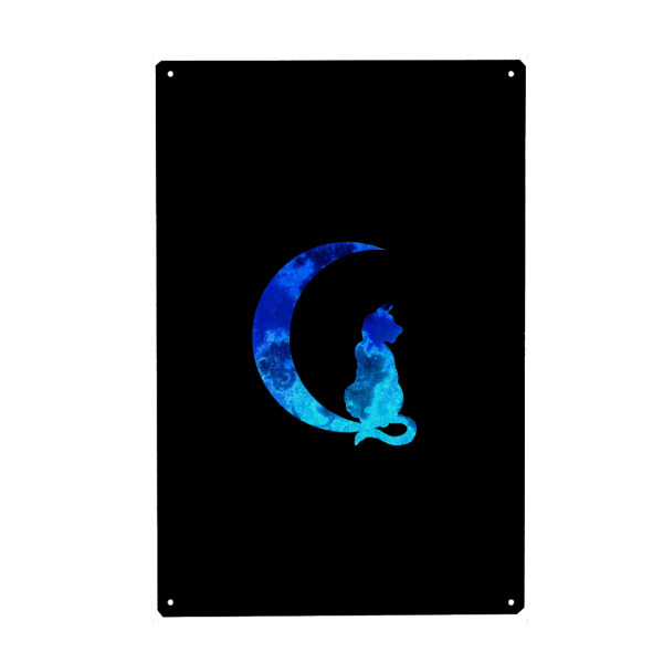 Metall Poster "Blue Crescent Moon and Cat" artboxONE - Natur,Tiere,Halloween