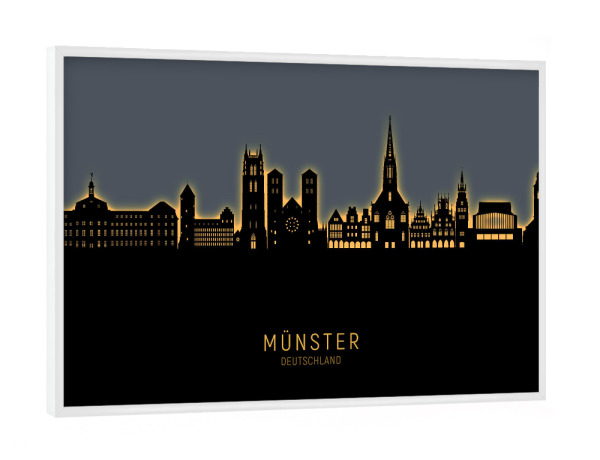 Poster mit weißem Rahmen "Münster Skyline Glow Orange" artboxONE - Städte