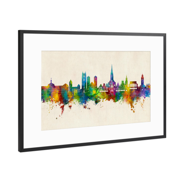 Poster mit Rahmen Schwarz (Metallic) "Münster Germany Skyline Urban" artboxONE - Städte