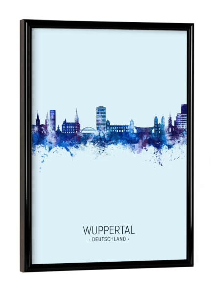 Poster mit schwarzem Rahmen "Wuppertal Skyline Dark Blue" artboxONE - Städte
