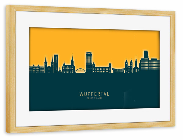 Poster mit Rahmen kiefer "Wuppertal Germany Skyline Citrus" artboxONE - Städte
