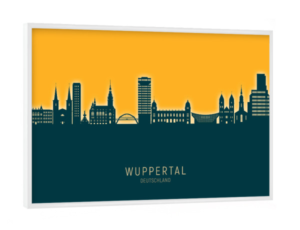 Poster mit weißem Rahmen "Wuppertal Germany Skyline Citrus" artboxONE - Städte