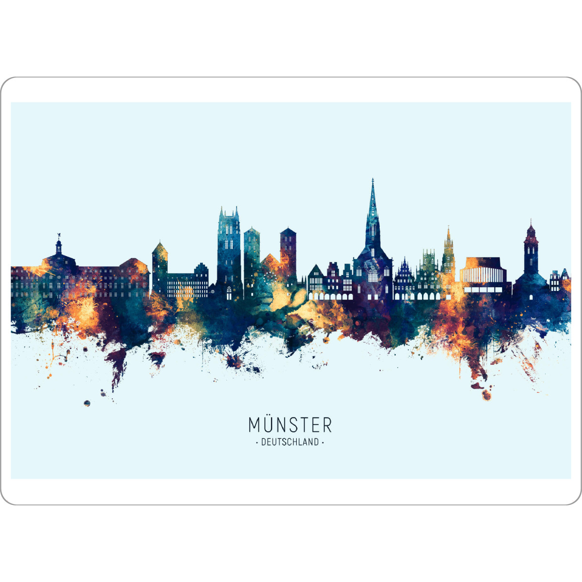 Tischset "Münster Skyline BlueOrange" artboxONE - Städte - Münster,Deutschland,Skyline,Cityscape,Stadtbild,Watercolor,Painting,City,Stadt,Germany
