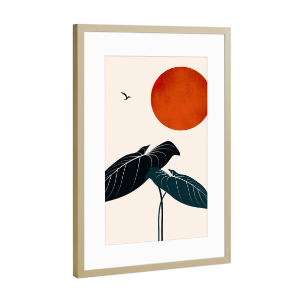 Poster mit Rahmen Gold "Dreaming At Night" artboxONE - Floral,Abstrakt - Floral,Abstrakt,Skandinavisch,Sonnenuntergang,Abstract,Blumen,Leaves,Blätter