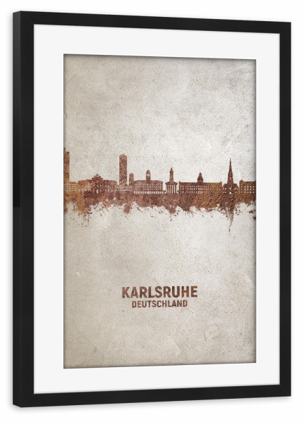 Poster mit Rahmen schwarz "Karlsruhe Germany Skyline Rust" artboxONE - Städte
