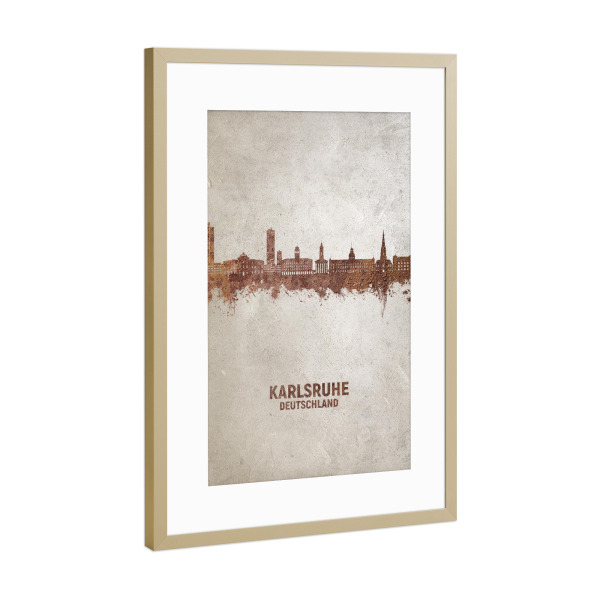 Poster mit Rahmen Gold "Karlsruhe Germany Skyline Rust" artboxONE - Städte