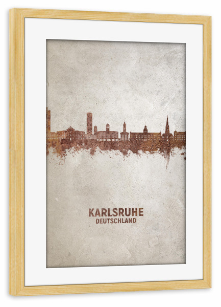 Poster mit Rahmen kiefer "Karlsruhe Germany Skyline Rust" artboxONE - Städte