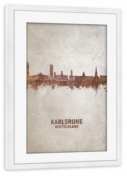 Poster mit Rahmen weiß "Karlsruhe Germany Skyline Rust" artboxONE - Städte