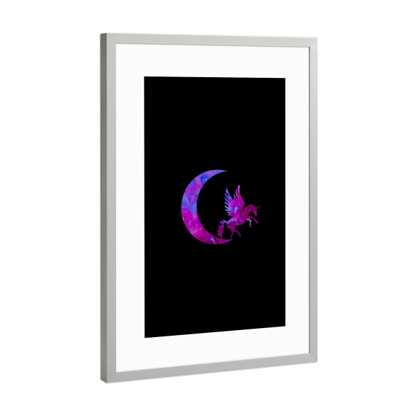 Poster mit Rahmen Silber "Crescent Moon and Unicorn" artboxONE - Natur,Für Kinder,Tiere,Fiktion