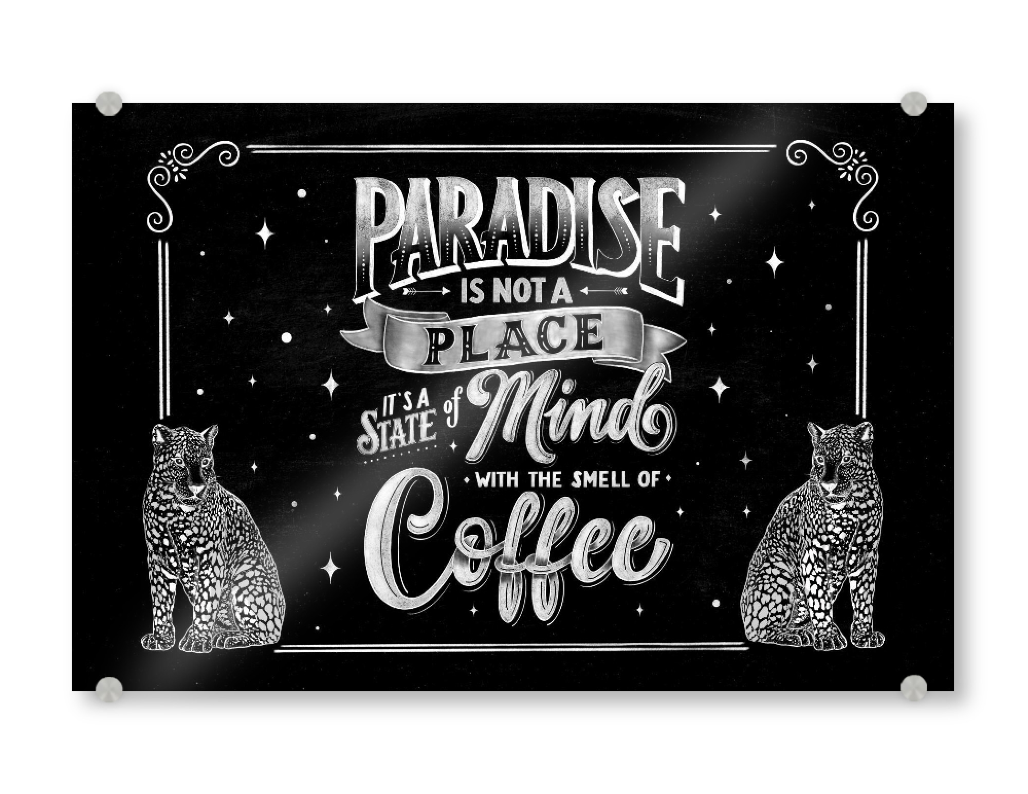 Acrylglasbild "Der Duft von Kaffee: paradiesisch" artboxONE - Typografie,Tiere,Essen & Trinken