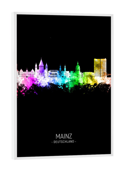 Poster mit weißem Rahmen "Mainz Skyline Colour Black" artboxONE - Städte