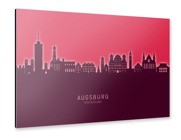 Alu-Dibond "Augsburg Germany Skyline Glow Red" 30x20 cm artboxONE