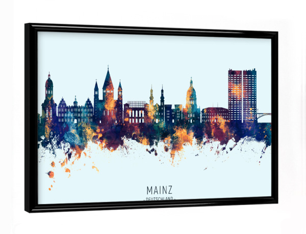 Poster mit schwarzem Rahmen "Mainz Germany Skyline BlueOrange" artboxONE - Städte