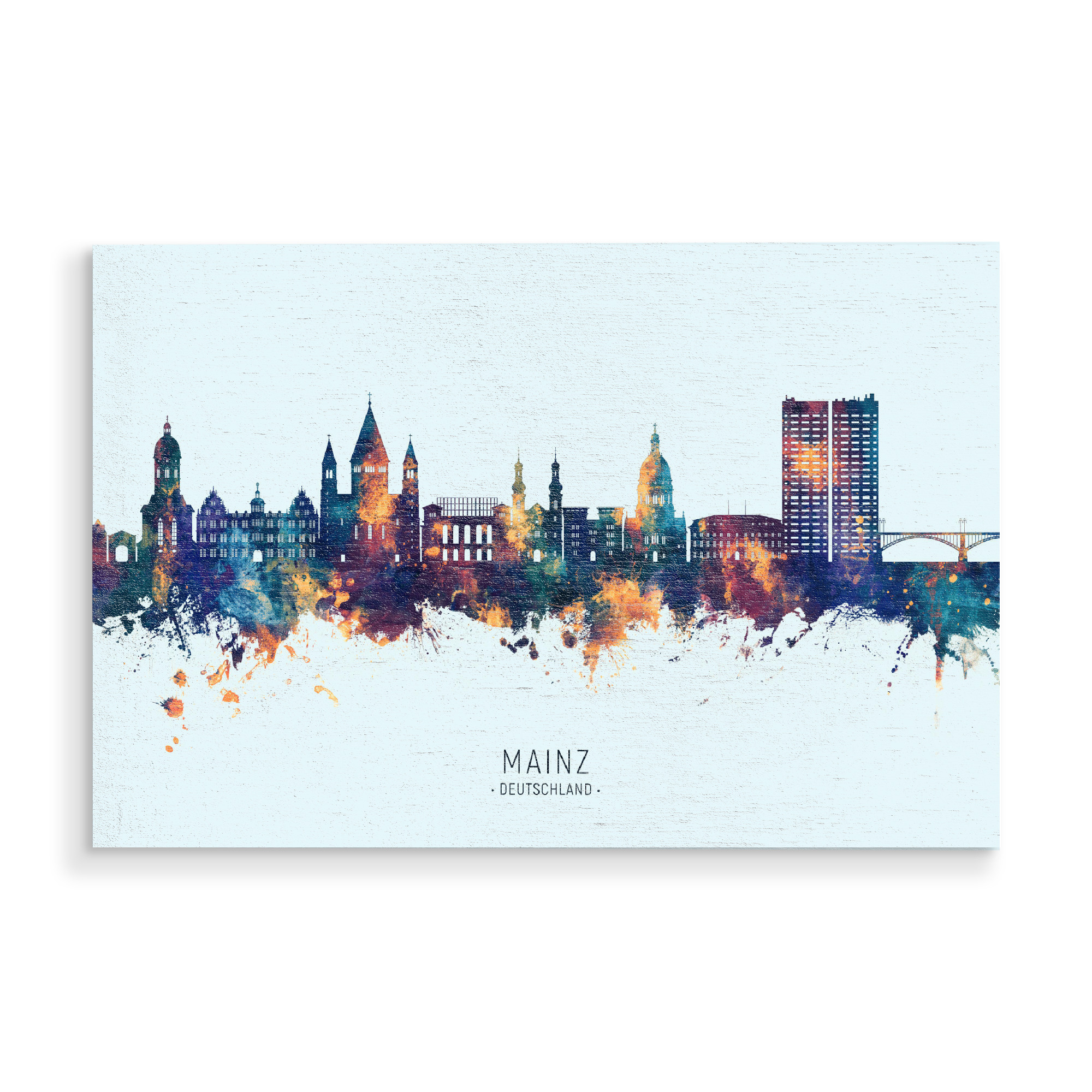 Holzbild "Mainz Germany Skyline BlueOrange" artboxONE - Städte